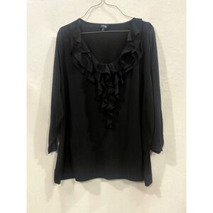 Rafaella Woman Black Ruffle V-Neck 3/4 Sleeve Knit Top Blouse Plus Size 3X